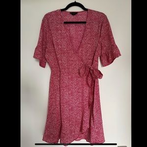 ASOS Wednesday’s girl mini wrap dress with frill sleeves with ditsy spot size 8